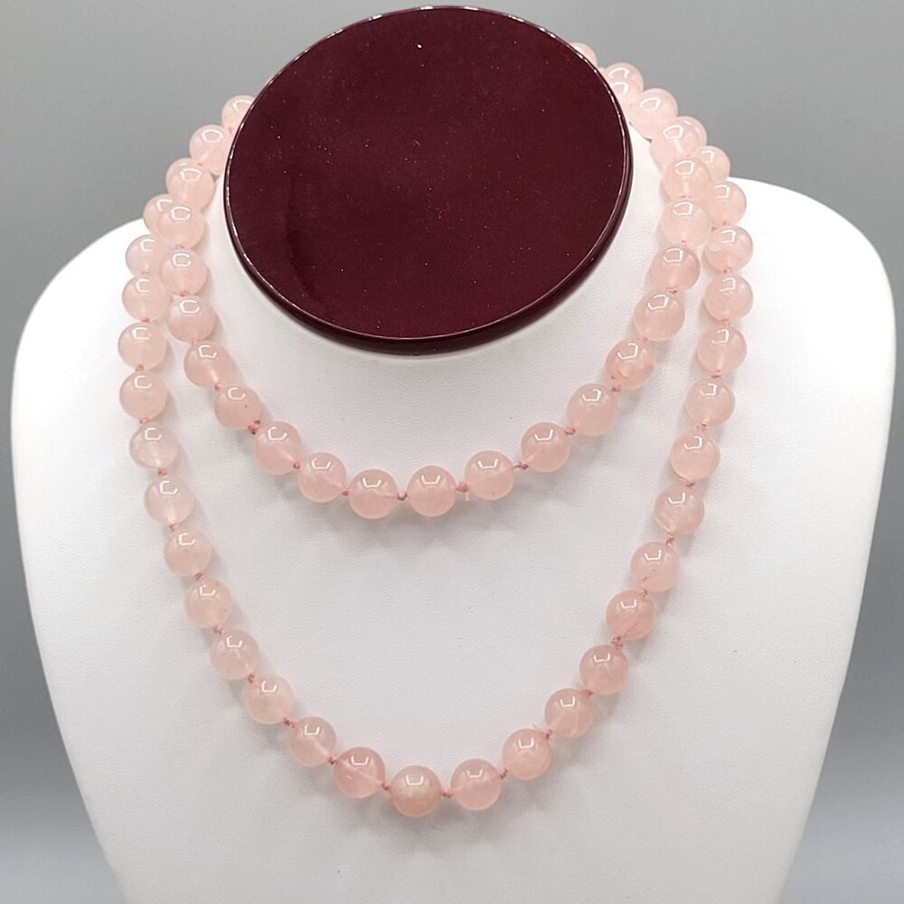 Hand Knotted Pink Rose Quartz Beaded Necklace 10mm No clasp 28" Length